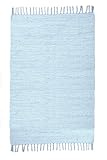 THEKO | Dhurry Teppich aus 100% Baumwolle Flachgewebe Teppich Happy Cotton | handgewebt | Farbe: Hellblau | 40x60 cm