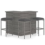 BULANED 4-TLG. Gartenbar-Set mit Kissen, Bistro-Set, Gartenset Tisch Und Stühle, Balkontisch, Balkon Möbel Für Kleinen Balkon, Terrassenmöbel, Bistrotisch, Gartentisch, Poly Rattan Grau