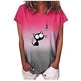 HOOUDO Damen Tshirt Sommer Sunflower O-Ausschnitt Bluse für Frauen T-Shirt Gradienten-Oberteile Kurze Mode-Ärmeln Damenbluse Damen Bluse