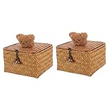 Zerodeko 2 Stück Stroh-Aufbewahrungsbox Dekorative Körbe Korb Für Spielzeug Quadratischer Korb Gemüsebehälter Seegras-Gewebte Körbe Hyazinthe-Körbe Aufbewahrungskörbe Gewebte