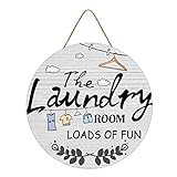 The Laundry Room Loads of Fun Schild, Bauernhaus-Holztürdekoration, Aufhänger, rustikaler Holzkranz, Wandbehang, Dekorationen für Zuhause, Waschküche, 30,5 x 30,5 cm