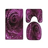 A.Monamour Badezimmer Badematte 3 Teilig Set Lila Rose Blume Blumen Hintergrund Kunst Dekor Flanell WC Toilette Deckel Deckt Bad Matte Teppich Badteppiche Badvorleger Badgarnitur Vorleger