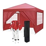 COBIZI Faltpavillon 3x3m Pop Up Pavillon Faltbar mit 4 Seitenwände| Wasserdicht | UV-Schutz 50+ | Gartenpavillon Partyzelt für Garten Party Markt Picknick | inkl. Tasche(Rot)