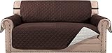 LINGKY Sofaschoner für Hunde Gesteppte Sofa überzug wasserdichte Sofabezug rutschfeste Sofaschutz Sofaüberwurf für Verschütten, Abnutzung und Riss Schützen (Braun,Großer 2-Sitzer)
