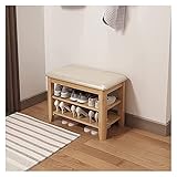 DAZulI Schuhschrank Holz Schuhaufbewahrung Bank mit verstellbarer Regalhöhe 2 Etagen Aufbewahrungsschrank Ideal für Eingangsbereich, Flurzimmer (Farbe: Natürliche Farbe, Größe: 60 * 30 * 42 cm)
