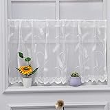 Semi-Sheer Spitze Bistrogardine, Stabtasche, Kurzen Weißen Musselin Scheibengardine für Café Küche Home Decor Wohnzimmer Schlafzimmer, 1 Panel (Size : W180CMxH60CM/W71 xH24)