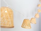 LED-Lichterkette, dekorativ, IP44, wasserdicht, Länge 4,50 m, 16 Lampenschirm aus Bambus, Trafo im Lieferumfang enthalten