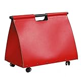Kamin Holzkorb regeneriertes Leder rot mit Rollen 52x45x38 cm