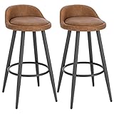 WOLTU BH327br-2 Barhocker 2er Set Barstuhl Hocker Tresenhocker Bistrohocker Designer Hocker mit Lehne und Fußstütze aus Kunstleder Metall,Braun