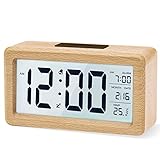 aboveClock Wecker Digital, Holz mit Sensore Moduls, Tischuhr mit Großer Anzeige, Datum, Teperatur Anzeige, Nachtlicht, Digital Uhr mit Snooze Moduls (Batterie Nicht Enthalten)