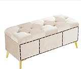 Aufbewahrungsbank mit goldenem Bein, bequemes Aufbewahrungsende der Bettbank, rechteckig mit Stauraum, platzsparende Sitzbank, Möbeldekor (Color : Beige, Size : 120cm)
