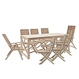 NATERIAL - Gartenmöbel Set für 8 Personen - Gartentisch Solaris 180/240x90 cm - Ausziehtisch - 6 klappstühle Solaris mit Armlehnen - 2 Multipositions-Gartensessel - Hochlehner - Sitzgruppe - Akazie