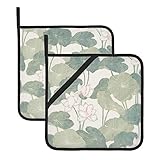 Topflappen, 2er-Set, Schwarze Seerosenblätter, hitzebeständig, Topflappen für Küche, rutschfest, zum Kochen, Backen, Hot Pad, 20,5 x 20,5 cm