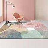 Kunsen Teppiche Teppich abwaschbar Rosa gelb grüner Tintenart Geometrische Design Wohnzimmer Teppich zimmerdeko modern Raum deko 180*250cm