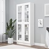 Wakects Moderner Wohnzimmerschrank, Schrank mit 5 Ablagen und 2 Türen aus Glas, Mehrzweckschrank für Wohnzimmer oder Küche, Spanplatte, 82,5 x 30,5 x 185,5 cm, Weiß