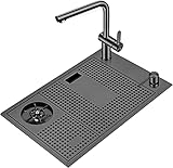 Küchenspülen mit Wasserhahn + Unterlegscheibe, quadratisches Bar-Spülbecken aus gebürstetem Edelstahl, Einbau- oder Unterbau-Installation (Farbe: C, Größe: 60 x 38 cm)