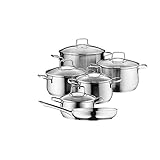 WMF Brilliant Topfset Induktion 6-teilig, Kochtopf Set mit Glasdeckel, Cromargan Edelstahl satiniert matt, Induktion Töpfe Set unbeschichtet