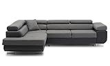 BETTSO -Ecksofa mit Schlaffunktion und Bettkasten, Couch für Wohnzimmer, Schlafsofa Sofagarnitur Sofa Eckcouch L-Form Wohnlandschaft mit Bettfunktion (270x85x200cm) Venus Dunkelgrau+Schwarz Links