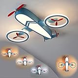 HWCX-LICHT LED Deckenleuchte Kinder Dimmbar Cartoon Flugzeug Design Kinderlampe Decke Junge Mädchen Schlafzimmer Deckenlampe mit Fernbedienung, 66W Kinderzimmer Lampe Babyzimmer Leuchte, Blau, L62cm
