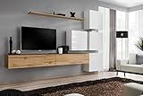 all4all Wohnwand Hochglanz Anbauwand Schrankwand Fernsehwand Wohnzimmerset Lowboard Kleine Wohnwand Fernsehschrank TV Lowboard Glasvitrine Weiß Schwarz Grau Wotan SW 9 (Wotan - Weiß - Madlen)