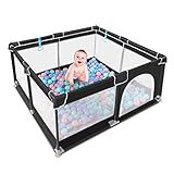 Flavery Baby Playpen， Large Baby Playard, Indoor & Outdoor Kids Activity Center with Anti-Slip Base, Sturdy Safety Play Yard with Soft Breathable Mesh, Playpen for Babies(Black,50”×50”)