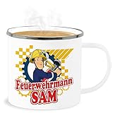 Emaille Becher Blechbecher - Feuerwehrmann Sam Tasse - Feuerwehrmann Sam - 300 ml - Weiß Silber - sa feuerwehr mann der feuer feierwehrman feuetwehr whr feuwehrman werhman fwuerwehr - EB221