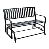 HASMI Grand Patio Gartenbank Schwarze Gartenbank im Freien Schmiedeeisen Schaukelstuhl Patio Schaukelstuhl for 2 Personen, Veranda Bank Garten Freizeitmöbel für Garten Park Balkon