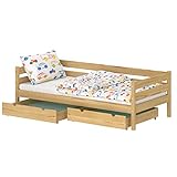 WNM Group Kinderbett für Mädchen und Jungen Kaira - Jugenbett aus Massivholz - Bett mit 2 Schubladen - Funktionsbett 190x90 cm - Natürliche Kiefer