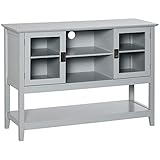 HOMCOM Küchenschrank Sideboard Aufbewahrungsschrank mit 2 Schränke und Glastür Geschirrschrank mit Ablage für Küche Kippsicheres Design Spanplatte Grau 115 x 39,5 x 81 cm