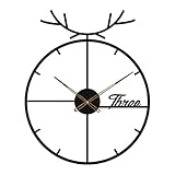 Wanduhr, Schlichtes Design im nordischen Geweih-Stil, geräuschlose Quarzuhr, geeignet für Wohnzimmer, Schlafzimmer, Flur, Wanduhr, Schwarz, 18 x 22 Zoll