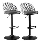 Barhocker in Thekenhöhe, 2er-Set, mit verstellbarem, drehbarem Gaslift, Rückenlehne aus PU-Leder, gepolsterter Stoffrückenlehne, schwarzer Fußstütze und Sockel für Frühstücksbar, Küche und