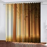 GSKOQD Gardinen Kinderzimmer Blickdicht - 2 Stück 260X214Cm (B X H) 3D Digitaldruck Goldene Sonnenwaldlandschaft Vorhang Verdunklungsvorhänge Schlafzimmer Wohnzimmer Ösenschal Kinder Thermovorhang