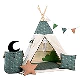 Rainbow Kids Tipi Zelt für Kinder | Baumwollsegeltuch Tippi Kinderzelt, Mehrere Muster und Farben mit und ohne Spielzubehör für Outdoor- und Indoor-Kinderspaß (mit Zubehör, Elchilein)