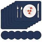 APLKER Tischsets Abwaschbar, Platzsets Leder 6er Set Tischsets Lederoptik Kunstleder Wasserdicht PVC Platzset und Untersetzer, Platzdeckchen für Hause Küche Restaurant, 41 x 31 cm, Dunkelblau