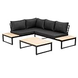 greemotion Lounge-Set Rio, Gartenmöbel-Set aus Aluminium & Akazienholz FSC 100%, Schwarz / Holzfarben / Grau, Mittel