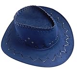 Cowboy Kostüm Mädchen Damen Herren Sommer Western Cowboyhut Formbarer Sonnenhut mit breiter Krempe Karierte Bluse Damen Cowboy (Navy, One Size)