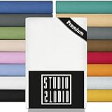 STUDIO Premium Spannbettlaken 140-160 x 200-220cm, Made in Green/EU, 97% gekämmte Baumwolle / 3% Elasthan, Bettlaken Spannbetttuch hohe Matratzen Boxspringbetten Wasserbetten bis 35cm - Weiß