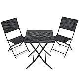 Increkid Balkonmöbel Set 3-teilige,Balkonmöbel Rattan,Bistro Gartenmöbel 1 Klapptische und 2 Stühle,Schwarze Balkonmöbel Klappbar,Klappmöbel Stuhl für Balkon,Terrasse und Gärten