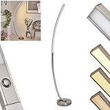 HOFSTEIN LED Stehlampe Kimbolton, dimmbare Stehleuchte aus Metall in Nickel matt, 1 x LED 20 Watt, 1000 Lumen, Lichtfarbe 3000 Kelvin (warmweiß), Bogenlampe mit stufenlosem Touchdimmer am Gehäuse