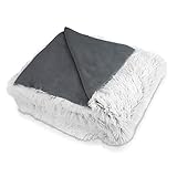 Navaris Kuscheldecke Couchdecke Decke aus Kunstfell - 150x200cm Tagesdecke für Sofa, Couch oder als Bettüberwurf - waschbare Felldecke in Weiß-Grau