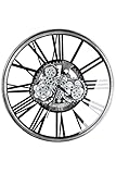 Casablanca runde Wanduhr XXL - große Uhr zum Aufhängen aus Metall Glas Farbe: Silber - mit sichtbarem Uhrwerk Zahnräder - für 4 x AA Batterien (Nicht im Lieferumfang enthalten) - Ø 80cm