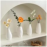 4Pcs Weiße Offene Vase Kleine Gestreifte Vase, Rustikale Dekorative Blumenvasen Set Für Moderne Bauernhaus Dekoration Tisch Regal Schlafzimmer Küche Wohnzimmer Mittelstücke