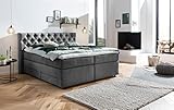 Belanoti ® Lara Boxspringbett 180x200 mit 4 Schubladen Stauraum Bett 180x200 mit Bettkasten in der Farbe Dunkelgrau H2/H3 Chesterfield Kopfteil 7-Zonen Taschenfederkern Matratze inkl. Visco Topper