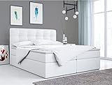 MKS MEBLE Boxspringbett 180x200 - Weiß Doppelbett - Polsterbett mit Multipocket-Matratze und Topper - Kunstlederbett mit Bettkasten - H3 - Stauraumbett Top 1