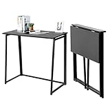 MEUBLE COSY Klapptisch Kleiner Klappbarer Schreibtisch Laptoptisch aus Holz und Metall Computertisch fürs Büro, Wohnzimmer, Home Office, Industrie-Design, Schwarz