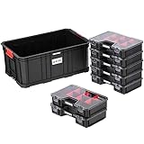 Werkzeugkasten offen Box mit 7x Organizer Sortimentskasten Kleinteilefächer Werkstattcontainer Modulare Basic Serie