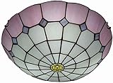 Deckenleuchten im Tiffany-Stil, Unterputzmontage, Vintage-Buntglas-Flur-Deckenlampe mit 40,6 cm rundem Schirm, pastorale Retro-Deckenbeleuchtung für Schlafzimmer, Wohnzimmer, E27, Rosa, Grün (Rosa B)