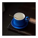 Kaffeetasse Espresso-Tassen mit Untertassen 7,4 Unzen - matt blaues Äußeres, massivfarbig Innenraumkeramik Kaffeetasse for Latte, Café Mokka, Tee Teetasse