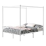 [en.casa] Himmelbett Finström 140x200cm Metall Bettrahmen mit Lattenrost Jugendbett Bettgestell Weiß