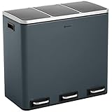 Homra Mülleimer 54l Sparq | Tretmülleimer Küche 3x18 Liter | Treteimer aus Edelstahl | Abfalleimer mit Inneneimern | Trennsystem 3 Fach | Mülltrennsystem | Papierkorb | Softclose | Grau
